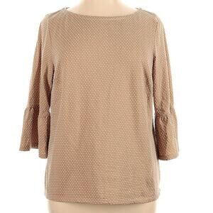 Talbots Plus Size 1X Tan Polka Dots 3/4 Bell Sleeve Top Coquette Blouse Top $50